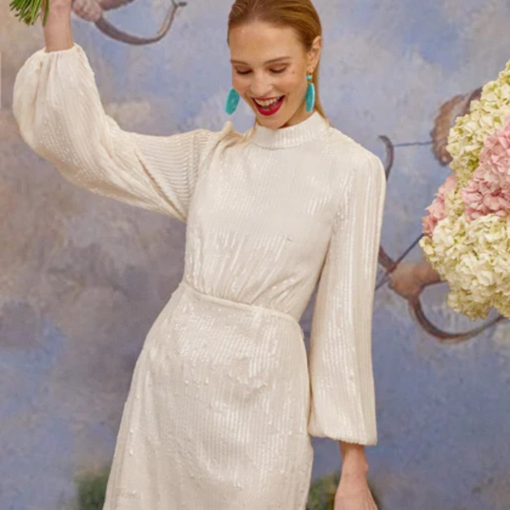 Rixo London - Lara - Ivory Sequin Sequin Bow Back Mini Dress